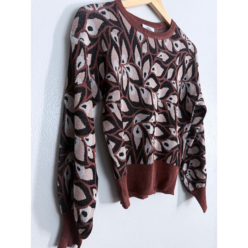HAPPY SHEEP Italy brown tan beige metallic lurex Pine long sleeve sweater top - Picture 5 of 8